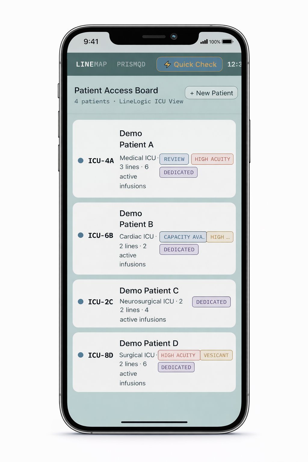LineMap patient access board on a mobile device